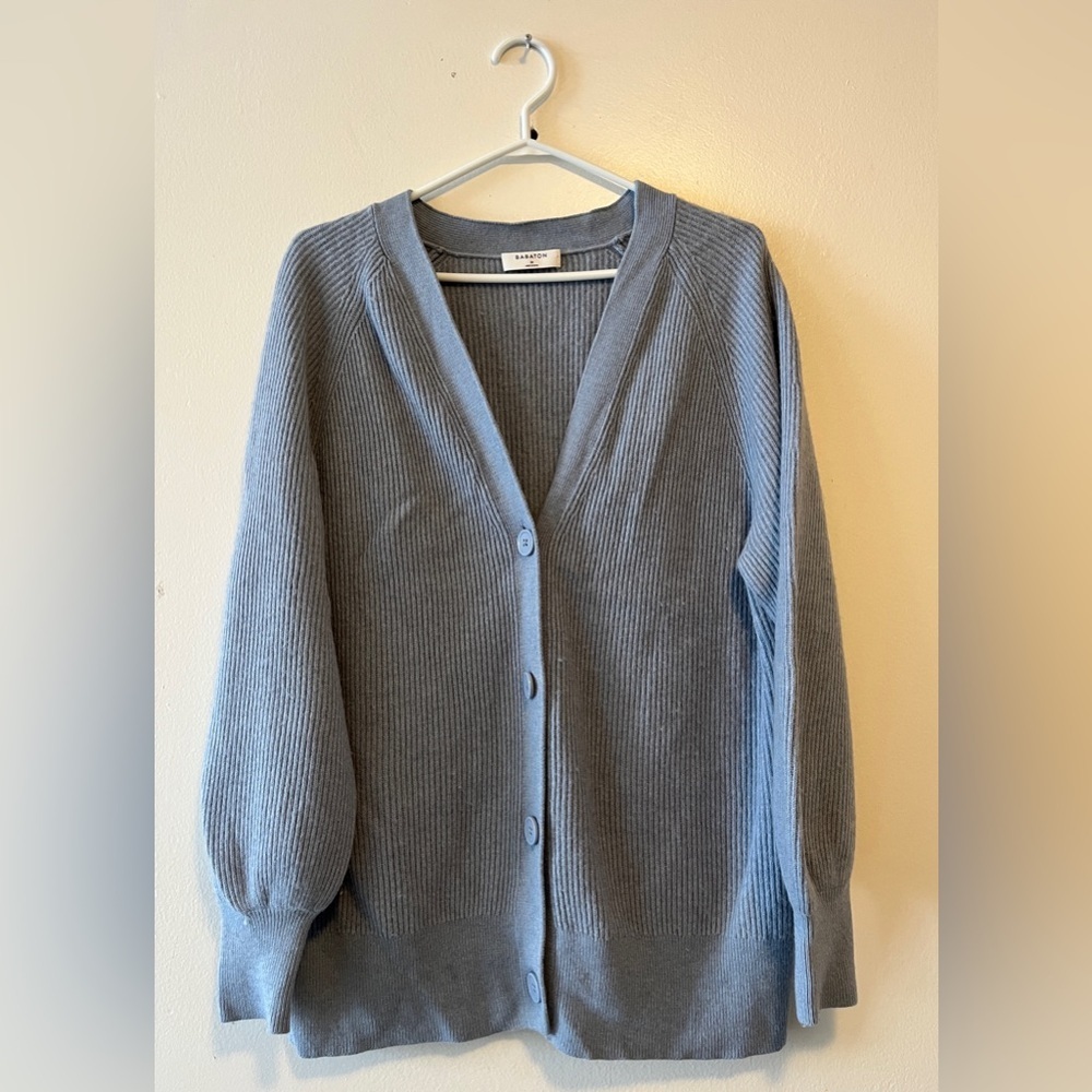 ARITZIA BABATON BESPOKE WOOL & LINEN BLEND CARDIGAN SIZE MEDIUM LIGHT BLUE - Picture 2 of 10